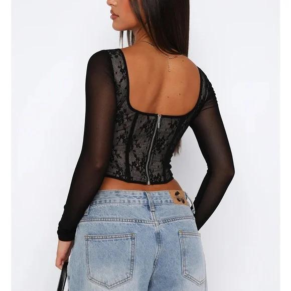 White Fox Boutique Black Lace Bodysuit - Picture 3 of 5